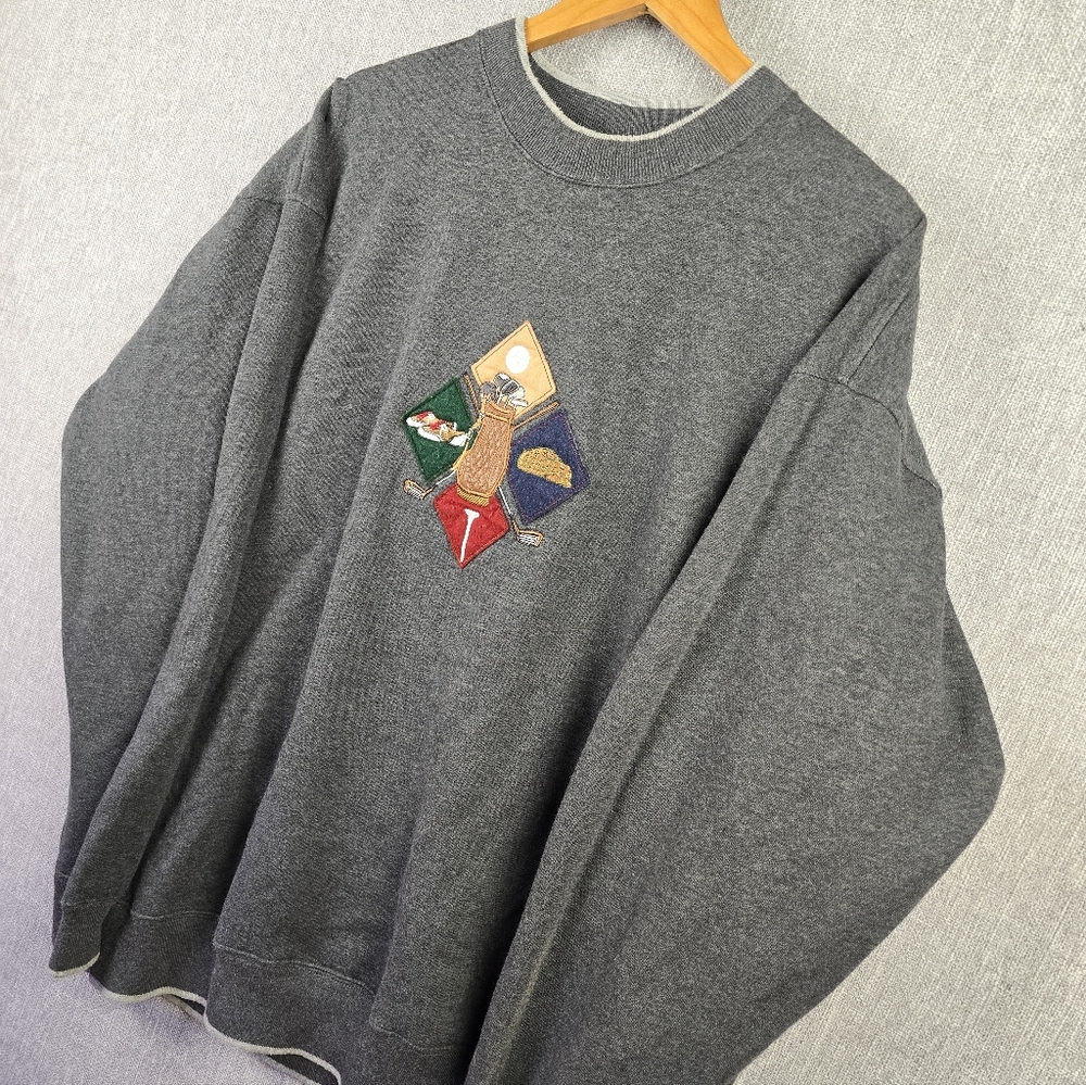 Vtg MC Sports Crewneck Sweatshirt Grey Golf Theme Mens Sz XXL